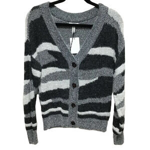 Leith Soft Fuzzy Button Cardigan Sweater ExtraSmall XS Black Zebra NWT